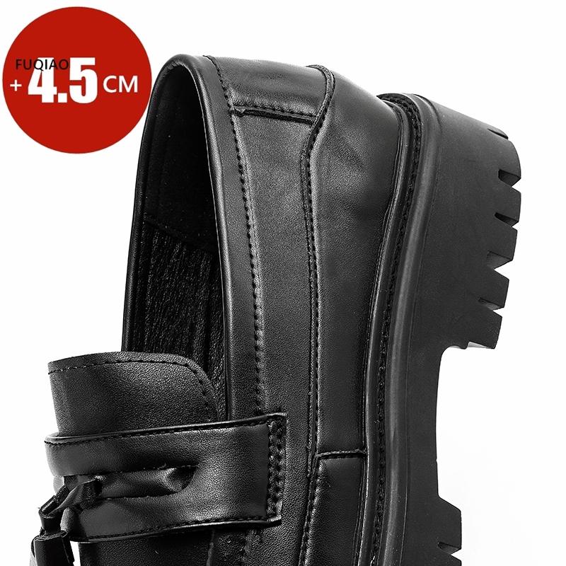 4.5 Cm Height Increase Men's Thick Soled Fringed Black/white Loafers Spring British Style Man Comfortable Business Leather Shoes