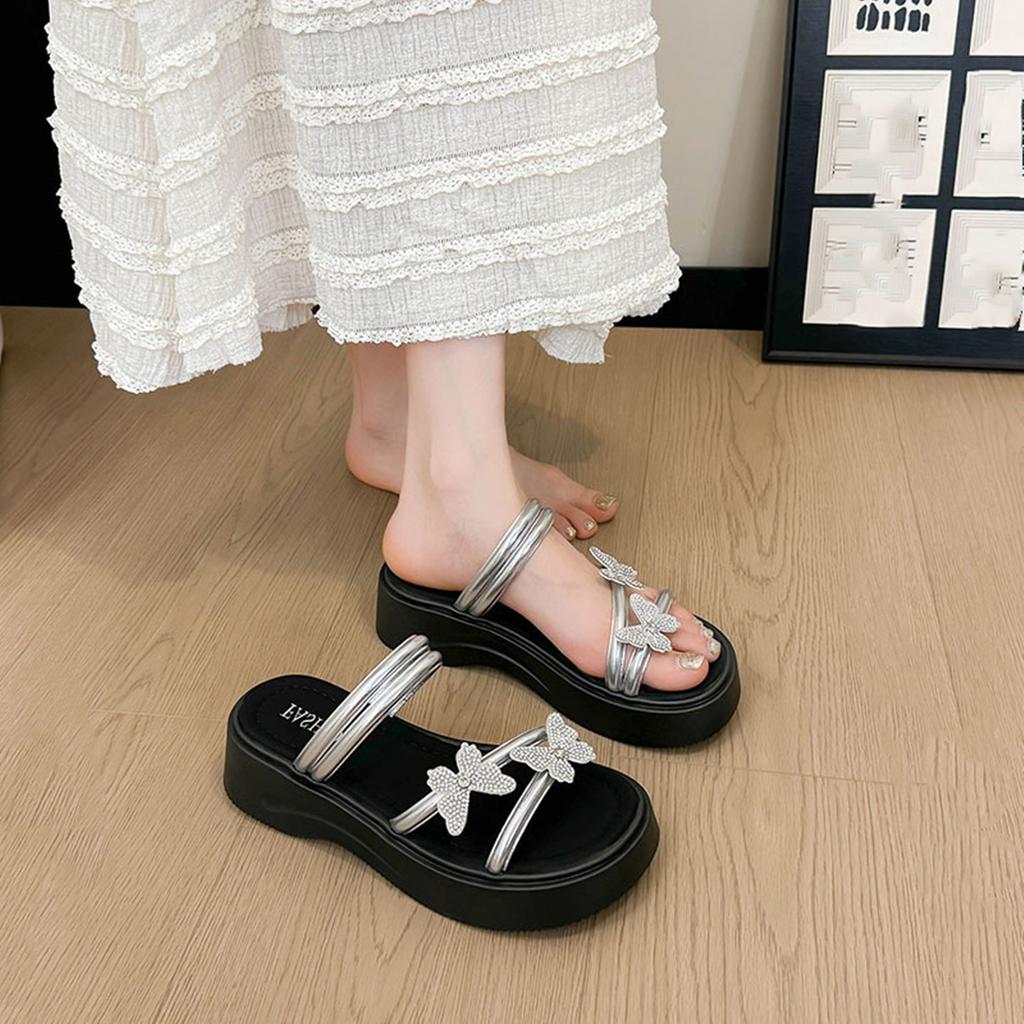 Fashion House Slippers Platform Butterfly-Knot Glitter Slides Shoes Slipers Women Jelly 2025 Crystal Shoes Woman 2025 Glitter Slides Hou