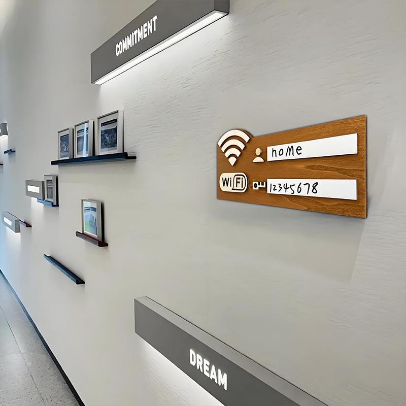 Wooden WiFi Password Sign Board - Reusable Handwritten WiFi Notice, Wall-Mounted Sign for Cafe Restaurant Hotel Shop Decor