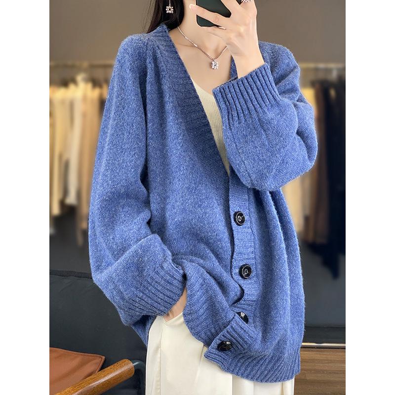 Kaschmir-Cardigan mit V-Ausschnitt im koreanischen Stil: Lässig, Pendlertauglich, Vielseitig, Einfach geknöpfter Strickmantel.
