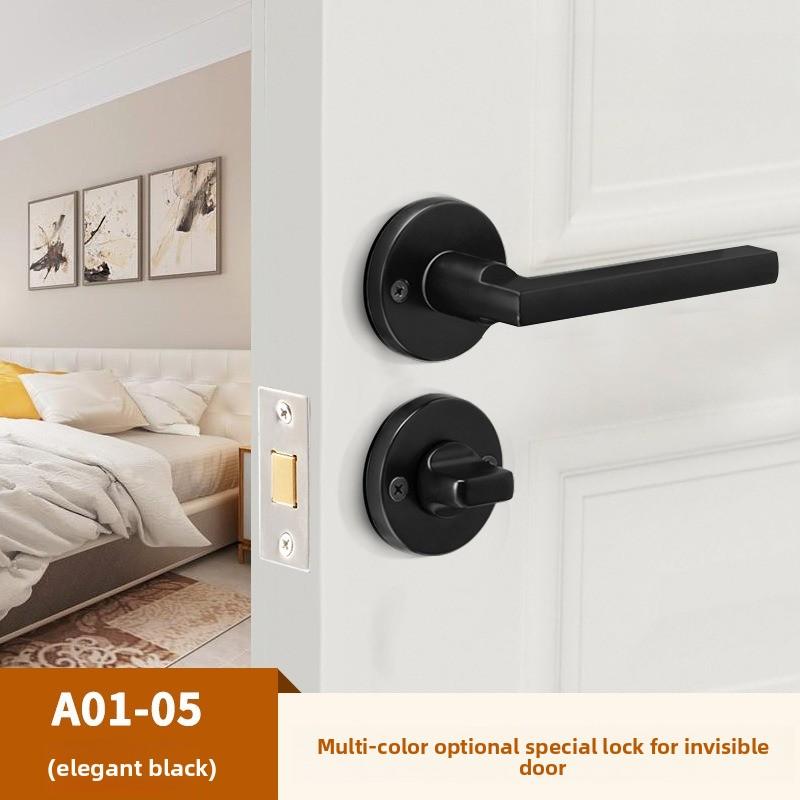 Stainless Steel Bathroom Keyless Door Lock Household Wooden Door Handle Lock Indoor Black Red and Green Indicator Door Handle