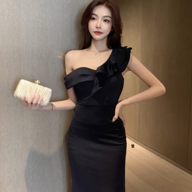 ISLAYCAOLILA E41 Karen Dress a Maxi Dress Perfect for or Party Women's (M, Navy), Flared, Long, One-shoulder Cabaret, Club, Wear.