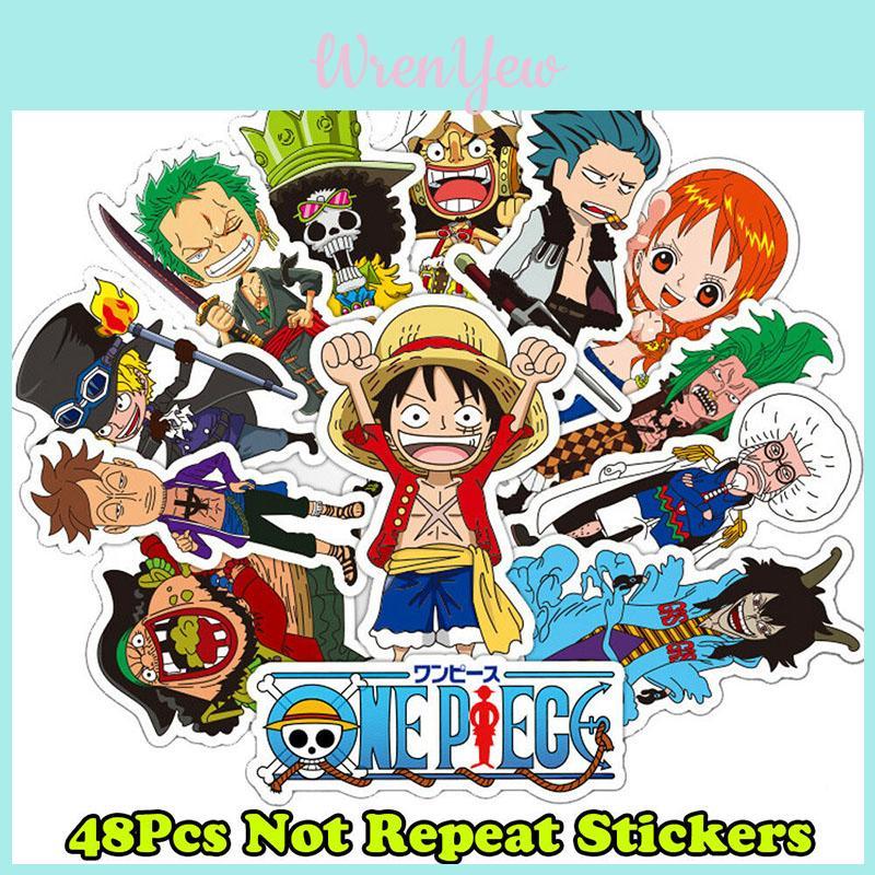 Bunte 48 Stück One Piece Anime Cartoon Aufkleber Für Gepäck und Auto Aufkleber Wasserdichtes PVC
