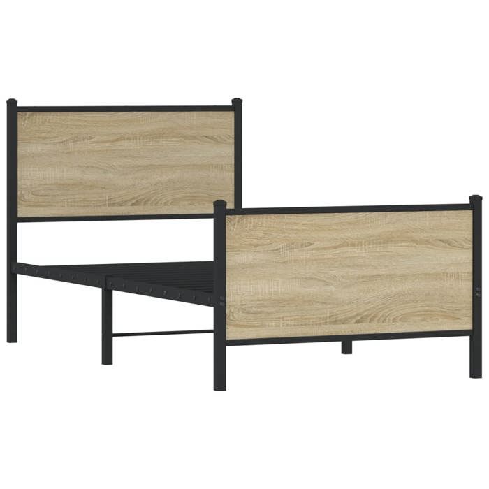 VidaXL Metal Bed Frame with Headboard and Footboard 75x190 Cm, Single Bed, Bedroom Furniture, Guest Bed, 4007724