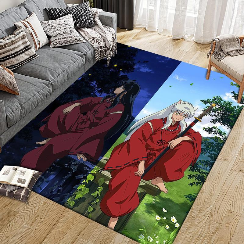 Inuyasha Flannel Pattern Square Carpet,Area Rug,Carpet Rug for Living Room Bedroom Sofa Playroom Decor,Non-slip Floor Mat