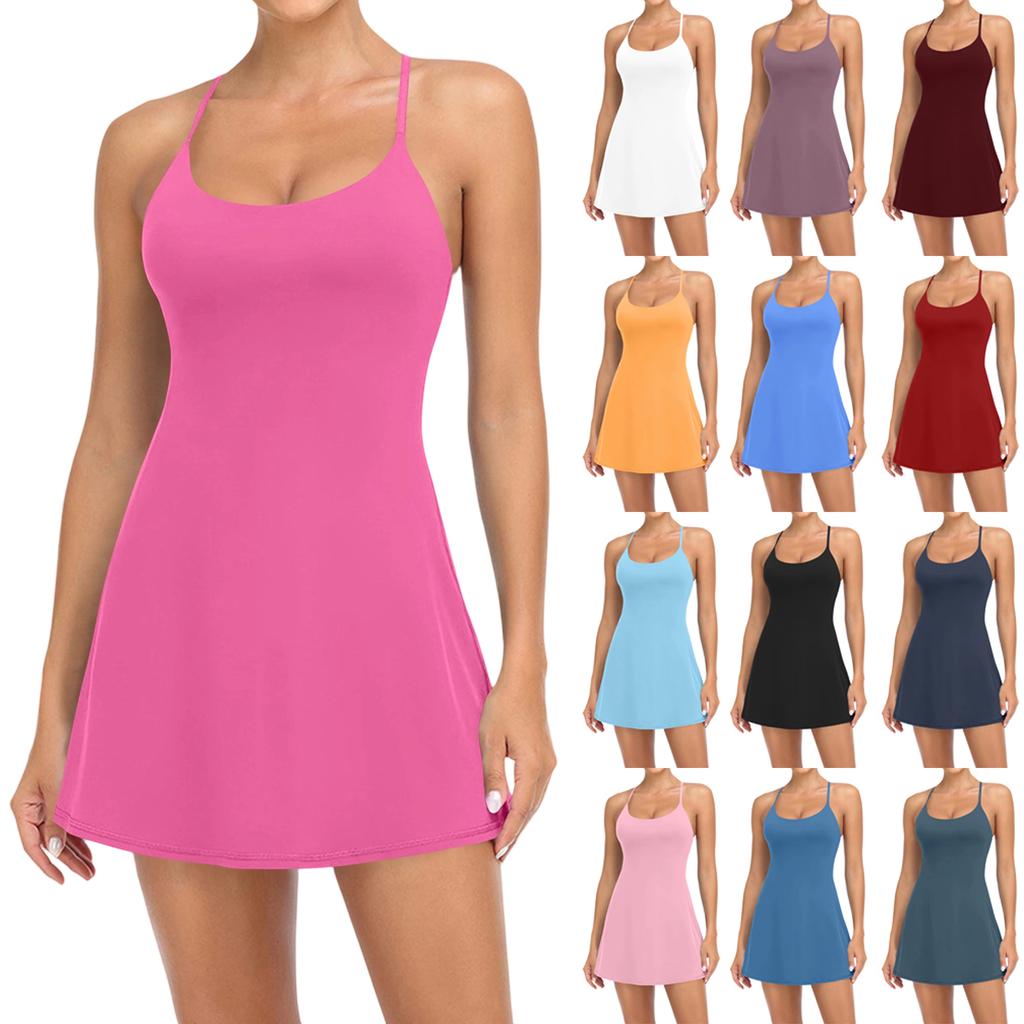 Women Sleeveless Sports Dress Ice Silk Quick Dry Athletic Dress Outdoor Training Running Tennis Dress with Slim Fit and Lightweight Fabric
