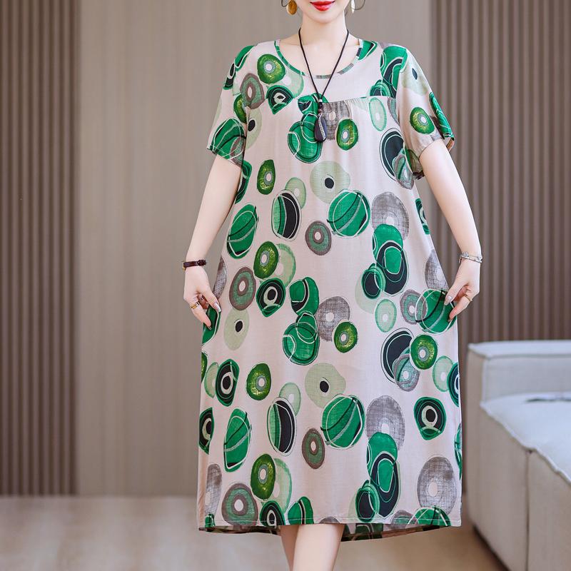 Plus Size Eleganckie sukienki letnie Luźne sukienki typu oversize z krótkim rękawem w stylu vintage Kobieta