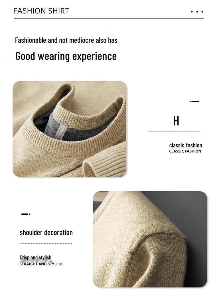 Men’s Winter One-Piece Velvet Sweater: Round-Neck, Thickened Base Layer, Warm Solid Color Knitwear