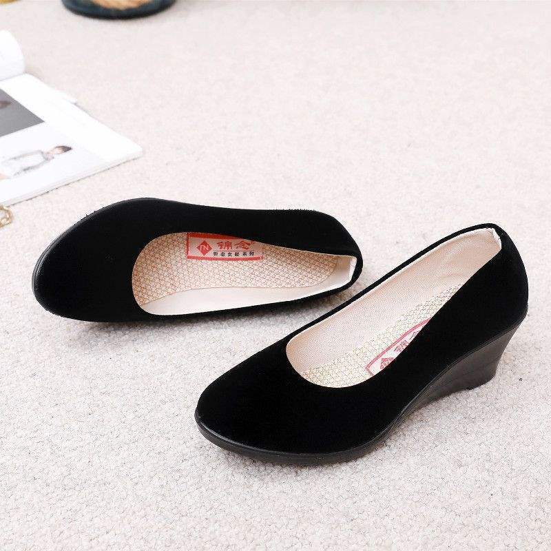 New Old North Cloth Shoes Women's Shoes Wedge Heel Single Shoes Dancing Shoes Soft Sole Work Shoes Black Hotel Shoes Mother Shoes Non-slip