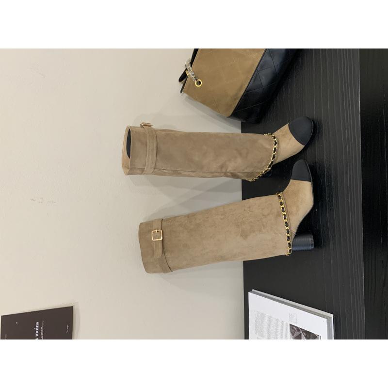 

In the autumn of 2025, the new retro thick high-heeled small fragrant style shows thin tall and simple boots for women 39 хаки