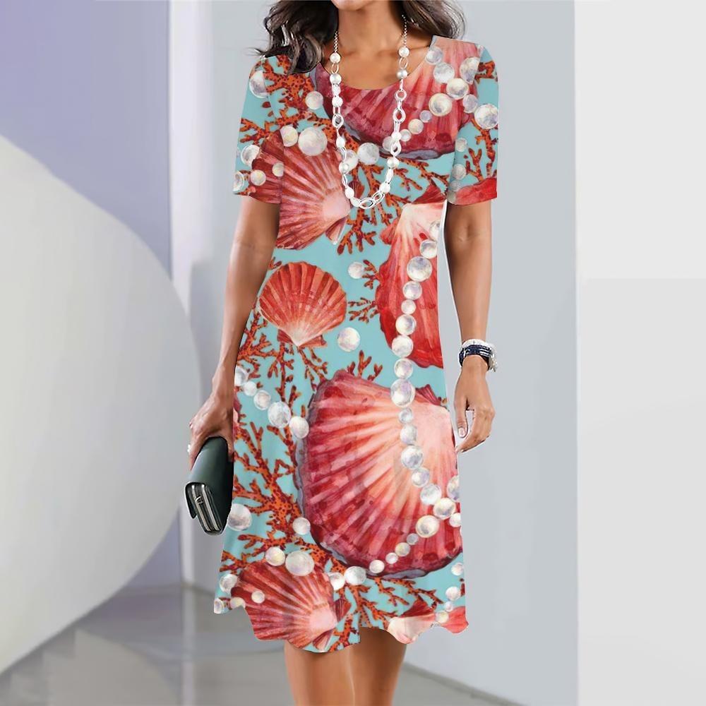

Новое женское платье с принтом в виде морских животных, элегантное платье для летнего отпуска, модное женское платье больших размеров 5XL