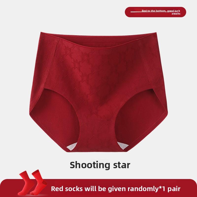 Plus Size Women Spring and Autumn Year Red Cotton Extended Crotch Breathable Belly High Waist Triangle Briefs