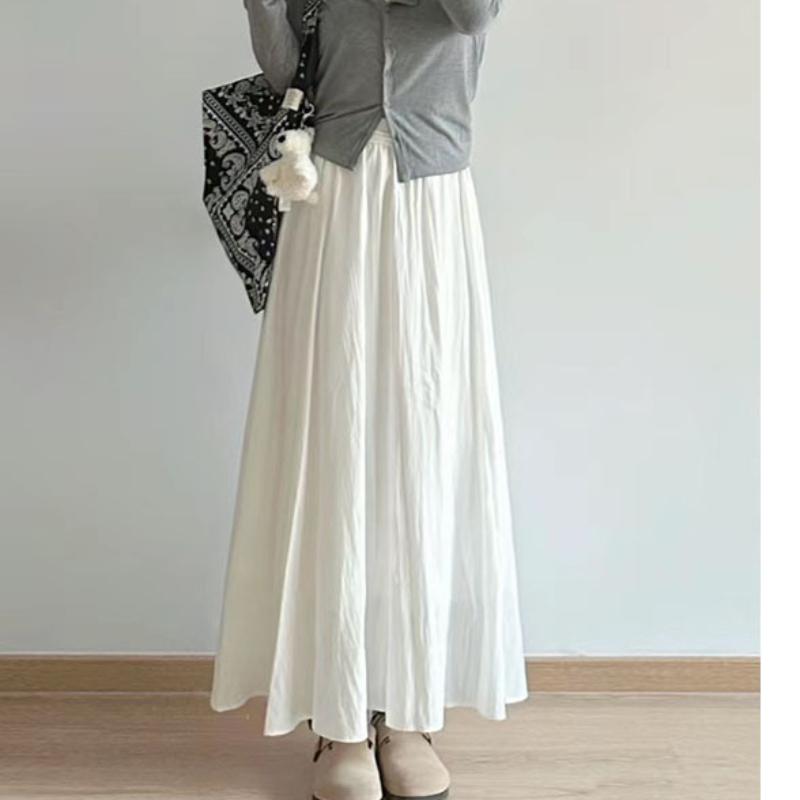 White Droopy Skirt for Women In Spring and Summer New High-waisted Pleated Skirt for Women To Look Slim and Small A-line Long Skirt