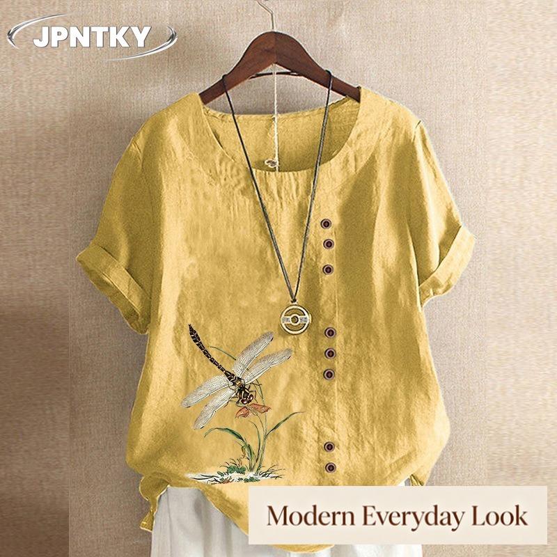 JPNTKY Moda Donna Casual Scollo Tondo Manica Corta Camicette & Camicie