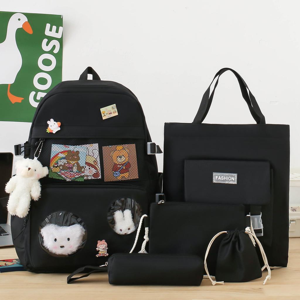 School bag backpack female primary school students cute school bag five-piece set high value large capacity junior high school leisure backpack
