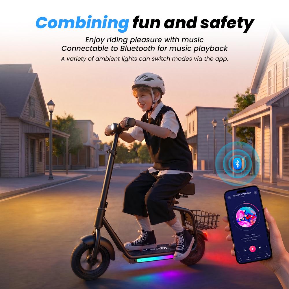 iScooter IK7 Kids Electric Scooter 250W 4.5Ah 8.5''Tires Removable Seat APP Control 3-Speed Rang 11-15KM Electric Scooter for Kids