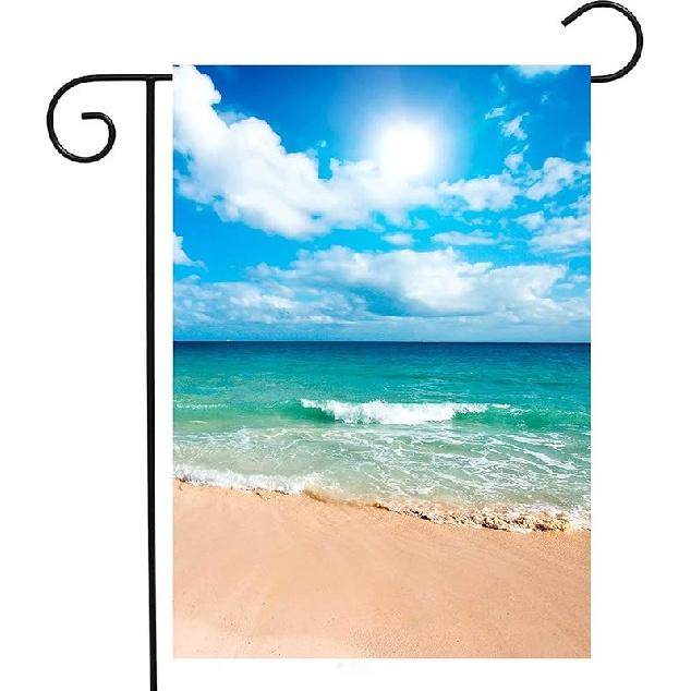 Summer Beach Ocean Garden Yard Flag 12"x 18" Double Sided, Tropical Mexican Yucatan Caribbean Sunlight Waves Sea Polyester Welcome House Flag Banners