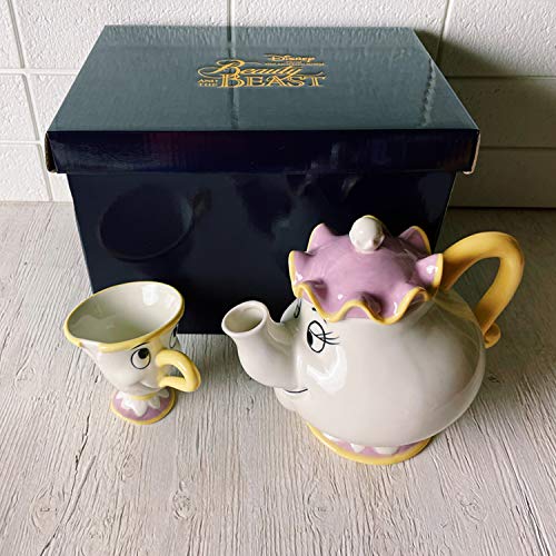 Sunart Disney "Beauty and the Beast" Mrs. Potts and Chip Tea Set (Teapot and Teacup Set in Box) Tea Pot Beauty and the Beast Goods Figurine Disney Int