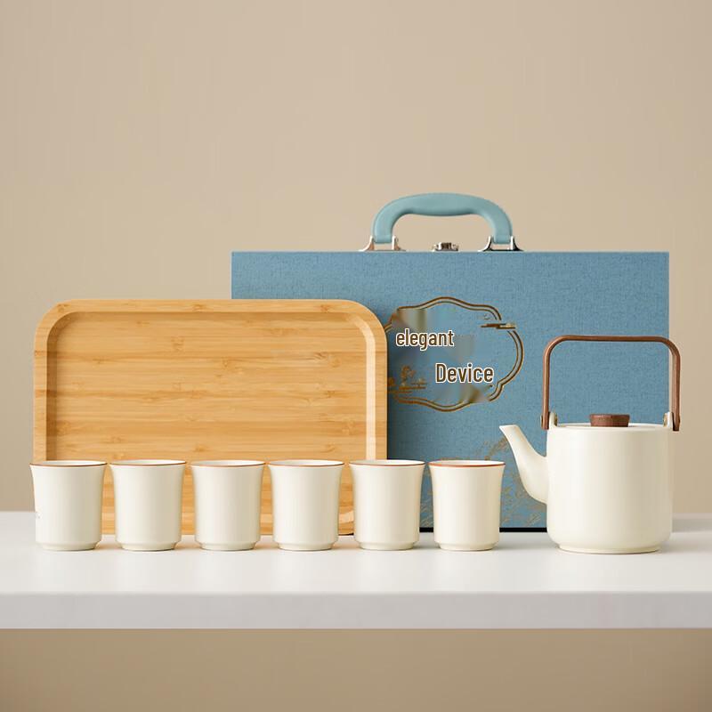 Ceramic Kung Fu Tea Set with Large Handle Pot Gift Box Set