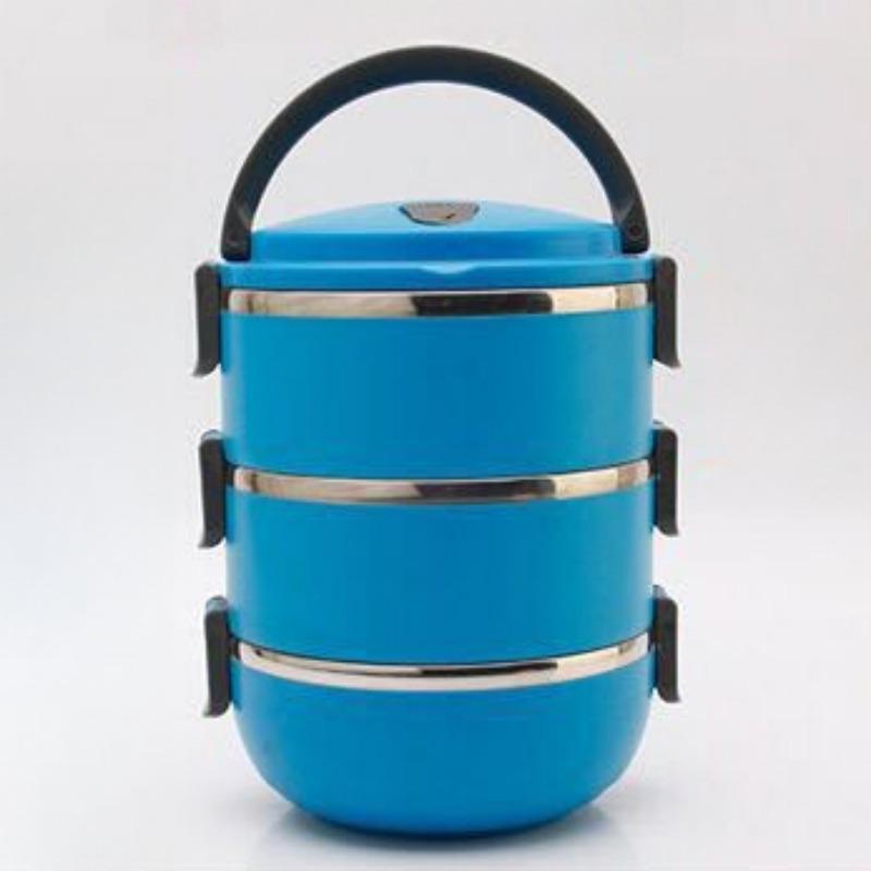 Stainless Steel Multi-layer Insulated Lunch Box Circular Sealed Lunch Box Student Office Workers Portable Handheld Bento Boxs