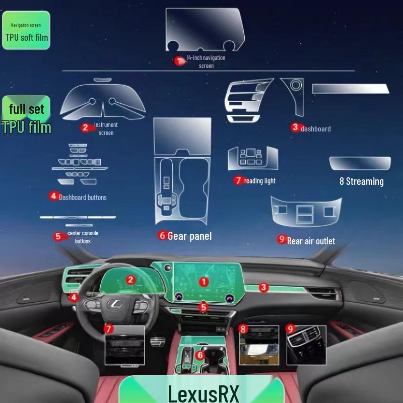 Lexus RX350h Center Console Screen Protector: Interior Film for 2023-2024 Models