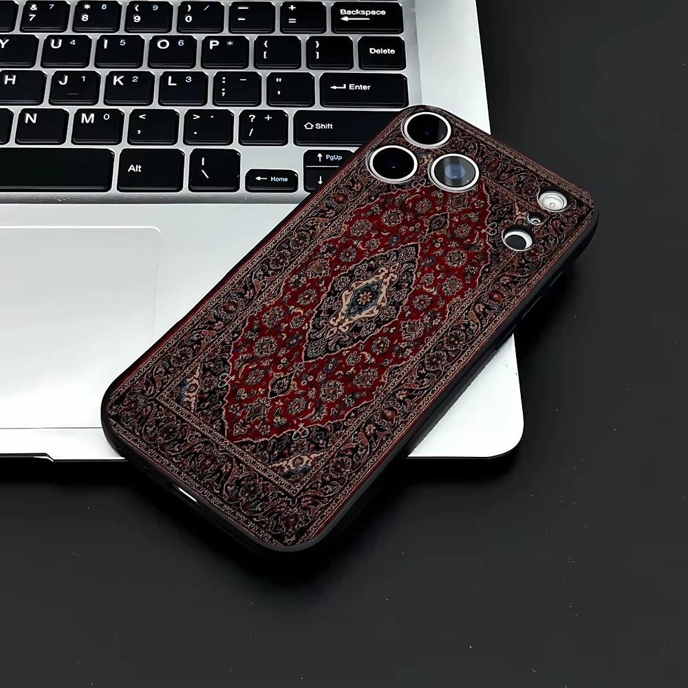 Vintage Persian Carpet Print Phone Case For Iphone 17 Air 16 16e 15plus 14 13 12 11 Pro Max Boh Rug Shockproof Silicone Cover