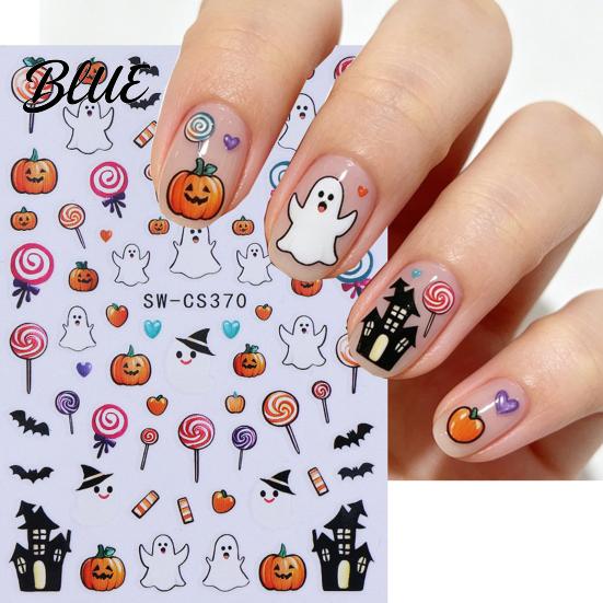 DIY Halloween Nail Art Stickers Cartoon Pumpkin Ghost Bat Decals for Stickers Decorations Self-Adhesive Holiday Manicure Women Easy Application