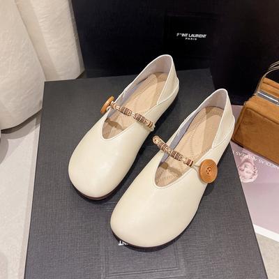 Single Shoes Women's Spring and Autumn Shallow Mouth Soft Sole One-word Buckle Round Head Grandma Shoes Retro Mary Jane Shoes