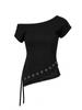 Iyussiti Lace Side Slit T-Shirt - Black