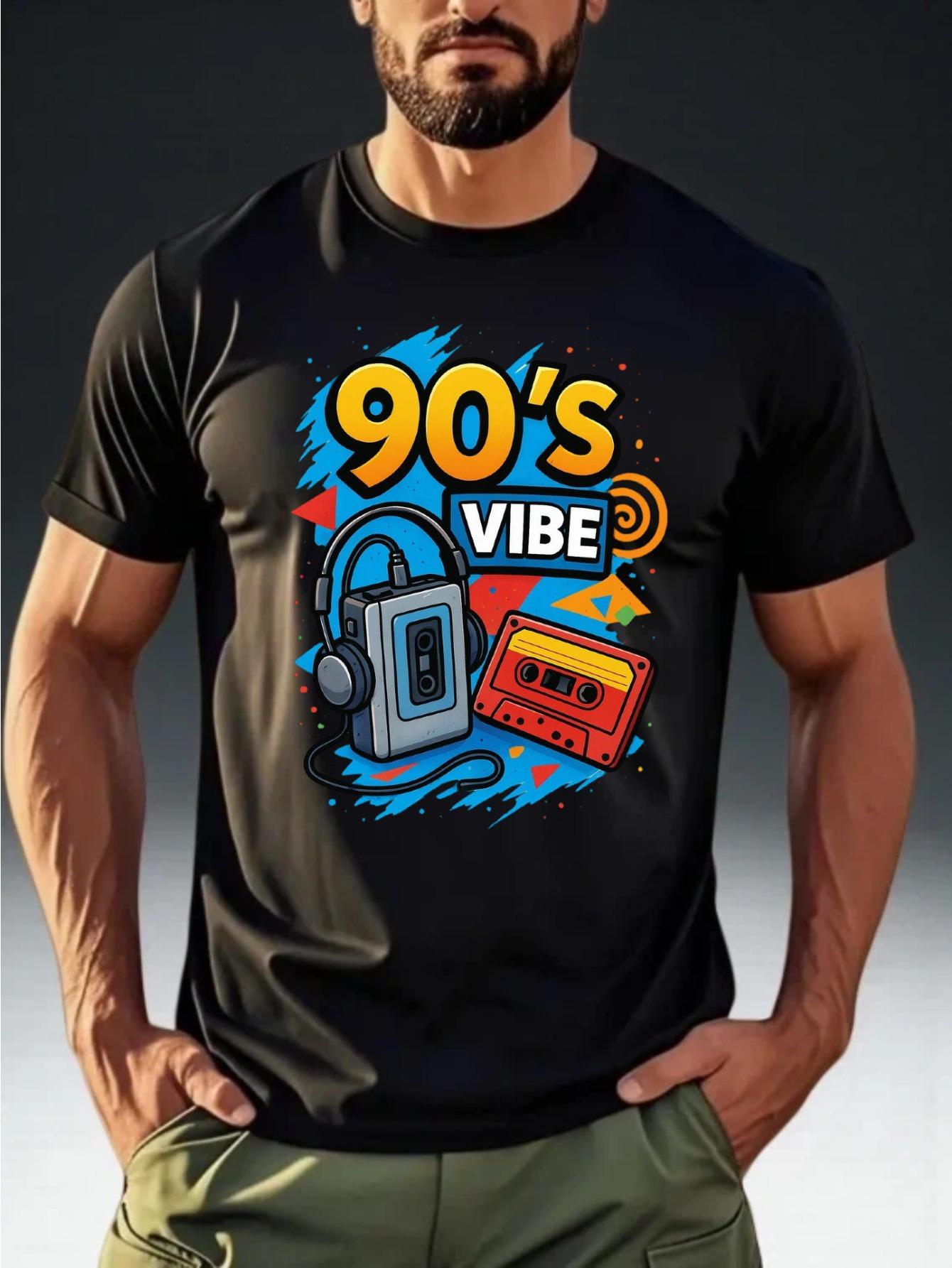 Men S Short-Sleeve T-Shirt Featuring Vibrant Retro Portable Cassette Elements S