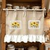 Ruffled Trim Oven Cover Curtain Gingham Plaid Cabinet Curtain  Oven Door