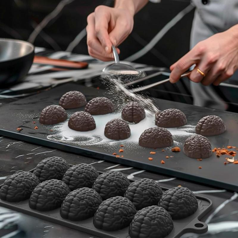 Silicone Brain Chocolate Mold 10-Cavity DIY Halloween Brain Shaped Baking Mold for Chocolate Non-Stick Sugar Pudding Mold