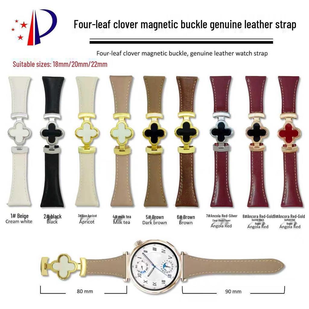 Genuine Leather Four-Leaf Clover Magnetic Buckle Watch Band for Apple Watch Series 6-11