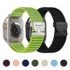 Parachute‑Buckle Mountain‑Pattern Woven Nylon Watch Band With Metal Tips, Adjustable Replacement Strap For Apple Watch 38‑49mm