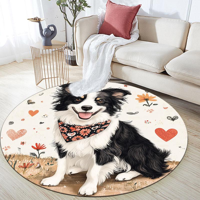 Sheepdog pattern round rug,Carpet Rug for Living Room Bedroom Playroom ,Non-slip Floor Mat,Holiday Gifts and Birthday Gifts.