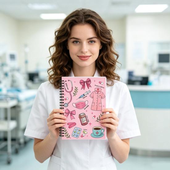 Cadeau pour Infirmière Professionnelle Carnet à Spirale Thème Médical, Conception à Double Couverture Papier Épais Résistant à l'Encre Bloc-notes Fournitures Scolaires, Carnet à Spirale