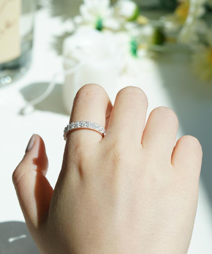 Alleun Silver 925 Layered Square Cubic Silver Ring