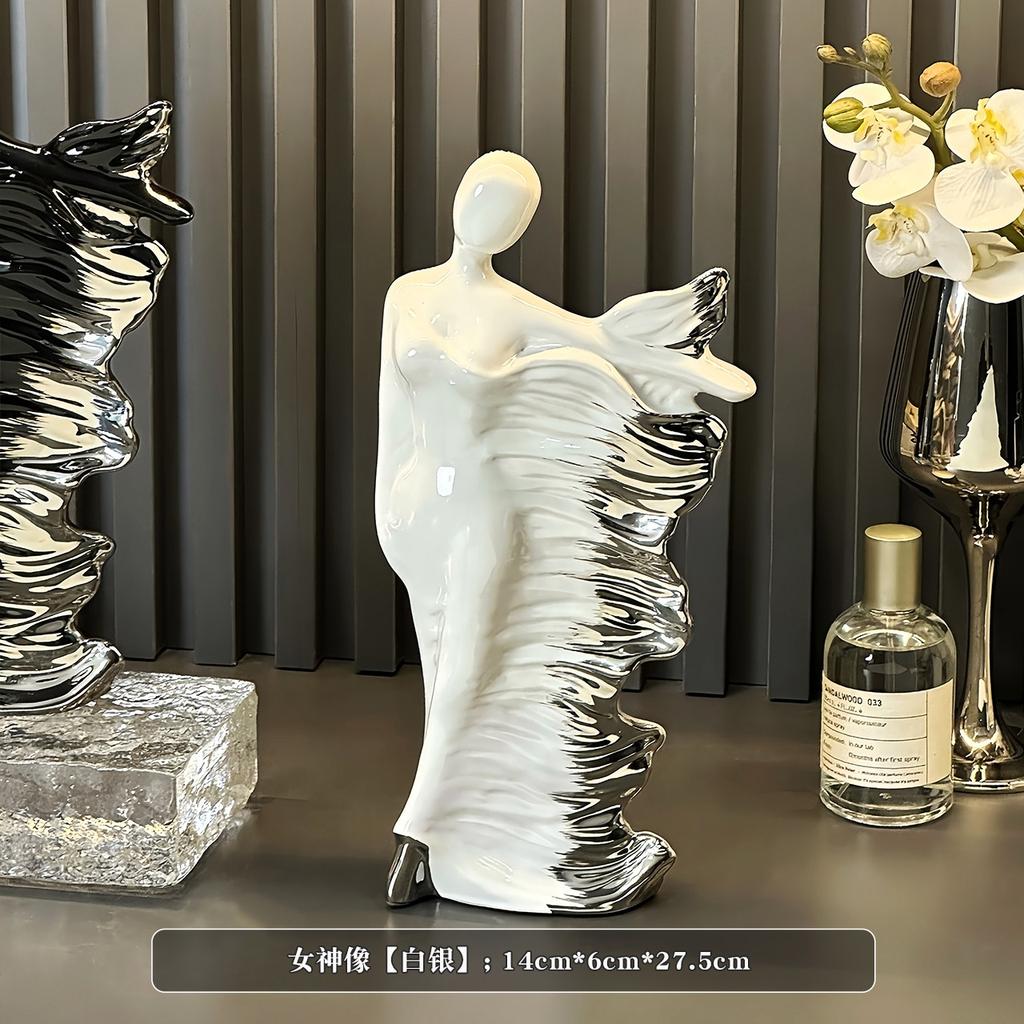 Elegant Ceramic Goddess Sculpture Silver Gradient Art Sculpture Light Luxury Figures Art Ornaments Decorated with Unique Gifts