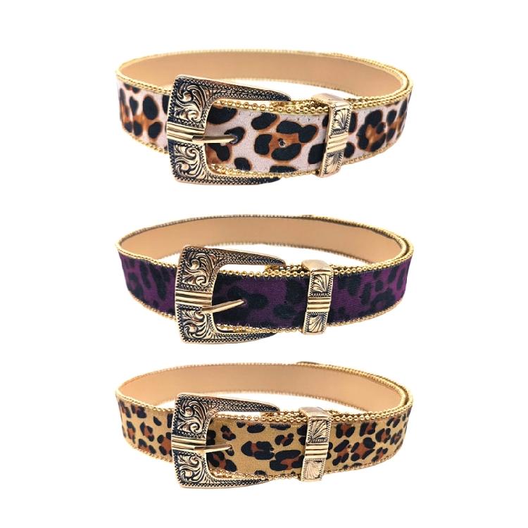 Fashion Leopard Pattern Belt Popular Waistbelt for Women Decorative Pants Belt Cool Engraved Buckle Belt Waist Accessory