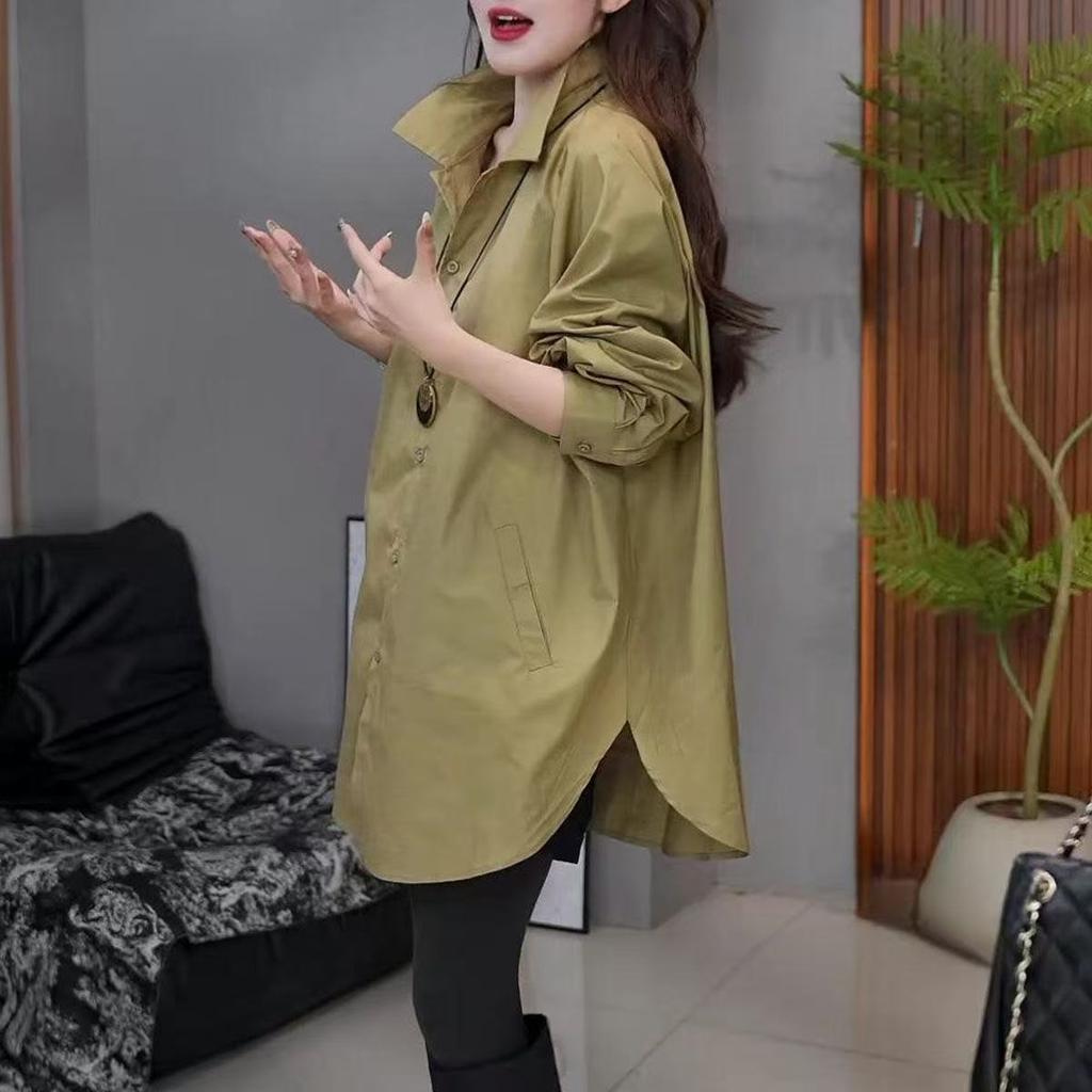 Kadınlar için Modaya Uygun Bahar Gömleği Bol Uzun Kollu Günlük Üst Slim Fit Bluz