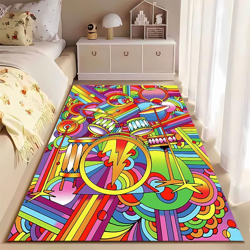 Colorful Retro Drum Set Design suitable as a non-slip mat for the living room or bedroom sofa