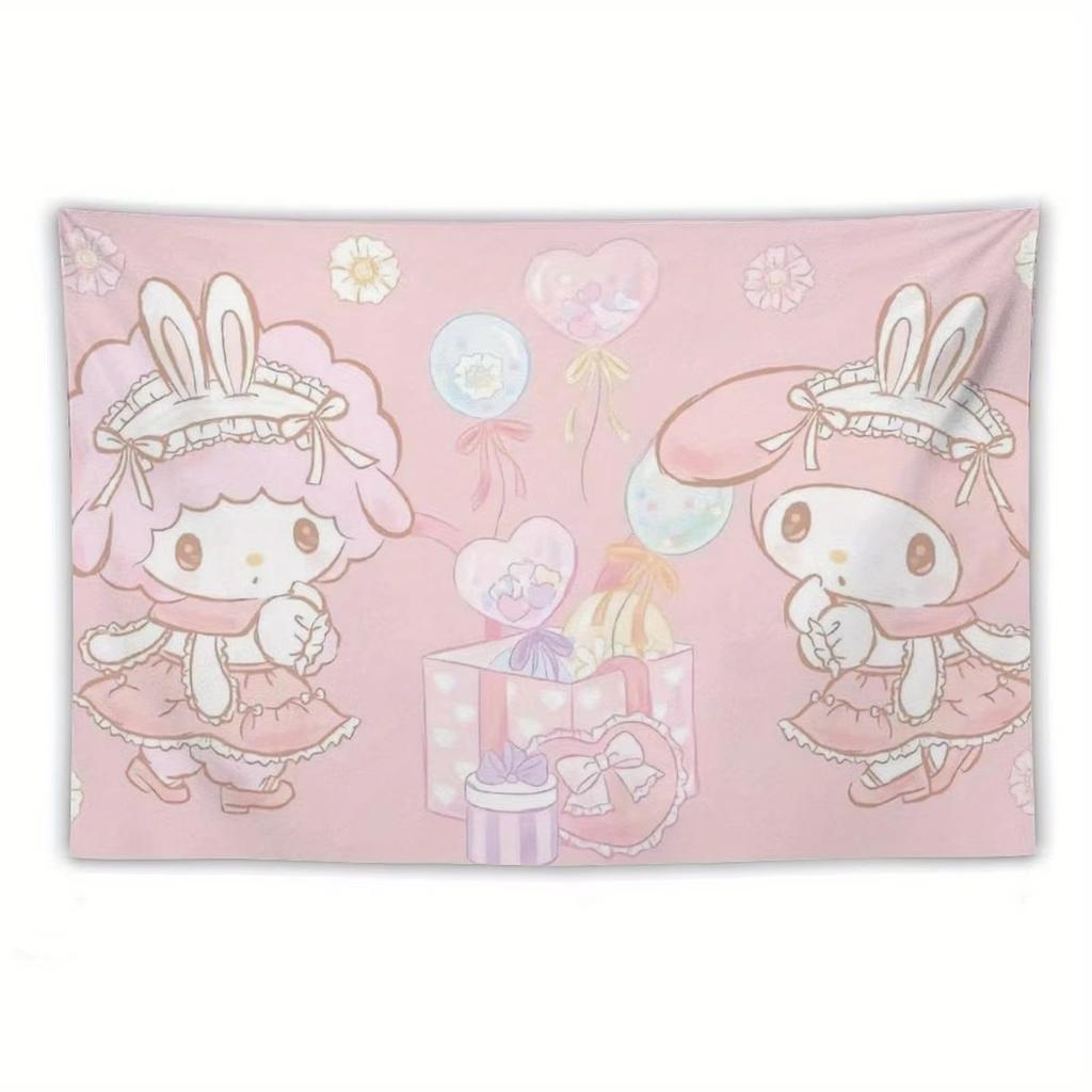 Sanrio My Melody Tapestry Sweet Piano Print Cute Cartoon Wall Hanging Aesthetic Bedroom Decor for Dorm Home Decoration