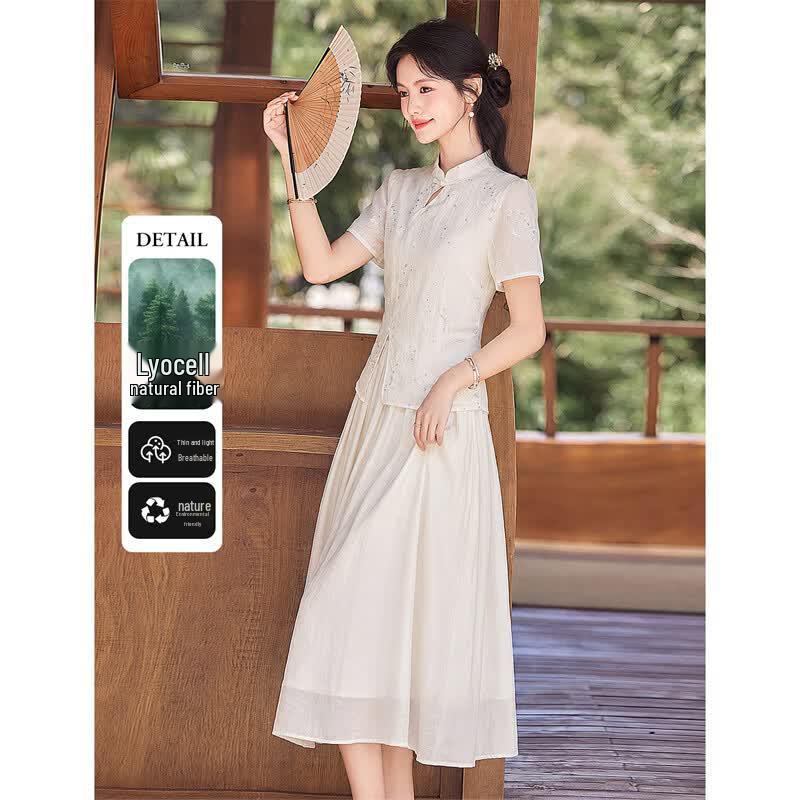 XinFeiYu New Chinese Style Linen Blend Jacquard A-Line Dress