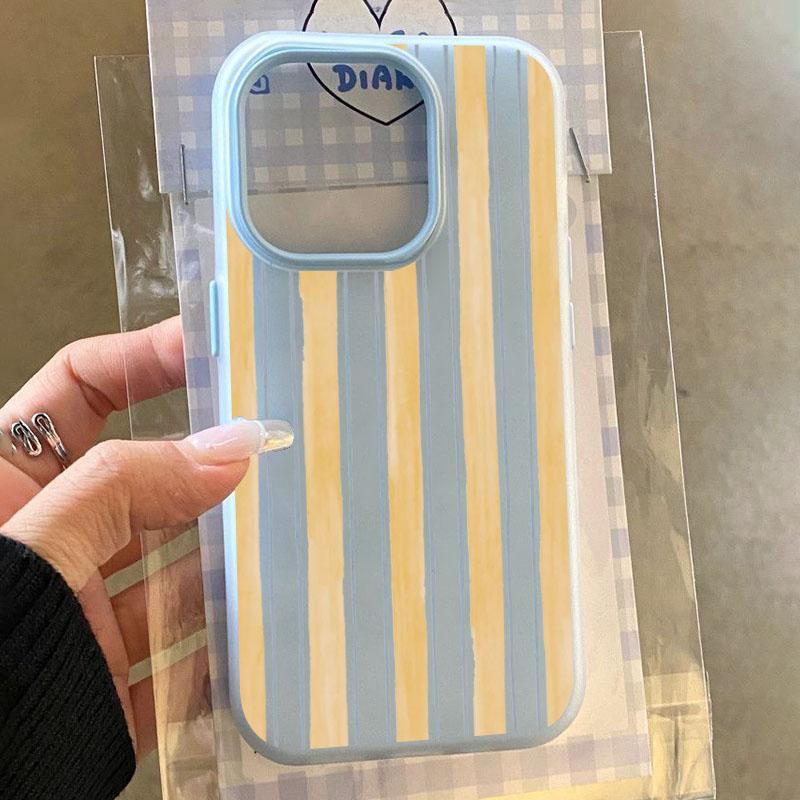Stylish Yellow Striped Candy Color 2 In 1 Soft Phone Case For Xiaomi Redmi Note 14 13 12 11 Pro Plus 5G 10 Redmi 14C 13C 4G
