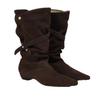 Sheepskin~ Genuine leather retro niche design stacked short boots for women, V-buckle with pointed western cowboy boots