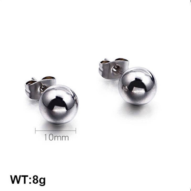 European & American Titanium Steel Round Bead Women's Stud Earrings - Simple Street Style Accessories