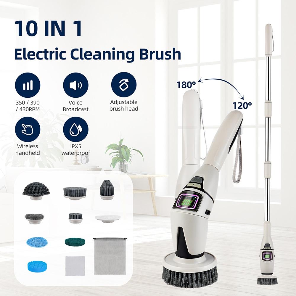 10-IN-1Multifunctional Cleaning Brush Electric Spin Scrubber Rotating Floor Windows Brush Cleaner For Bathroom Kitchen Toilet