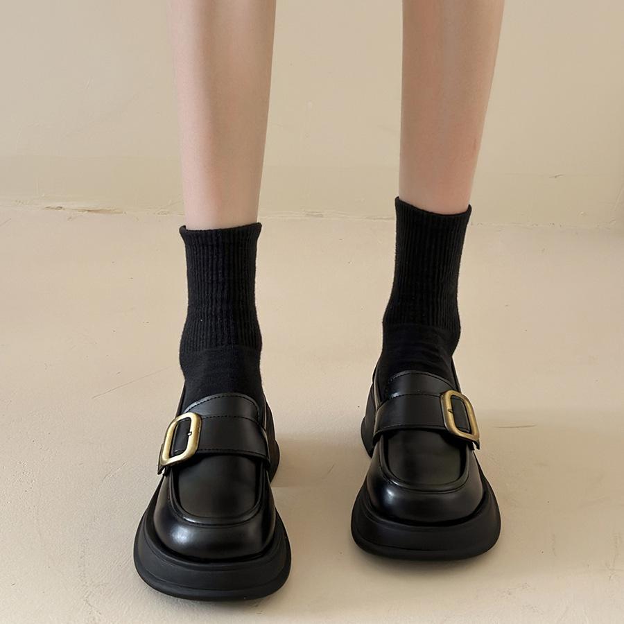 Round head British style brown platform small leather shoes women's 2025 new autumn versatile skirt thick heel loafer single shoes