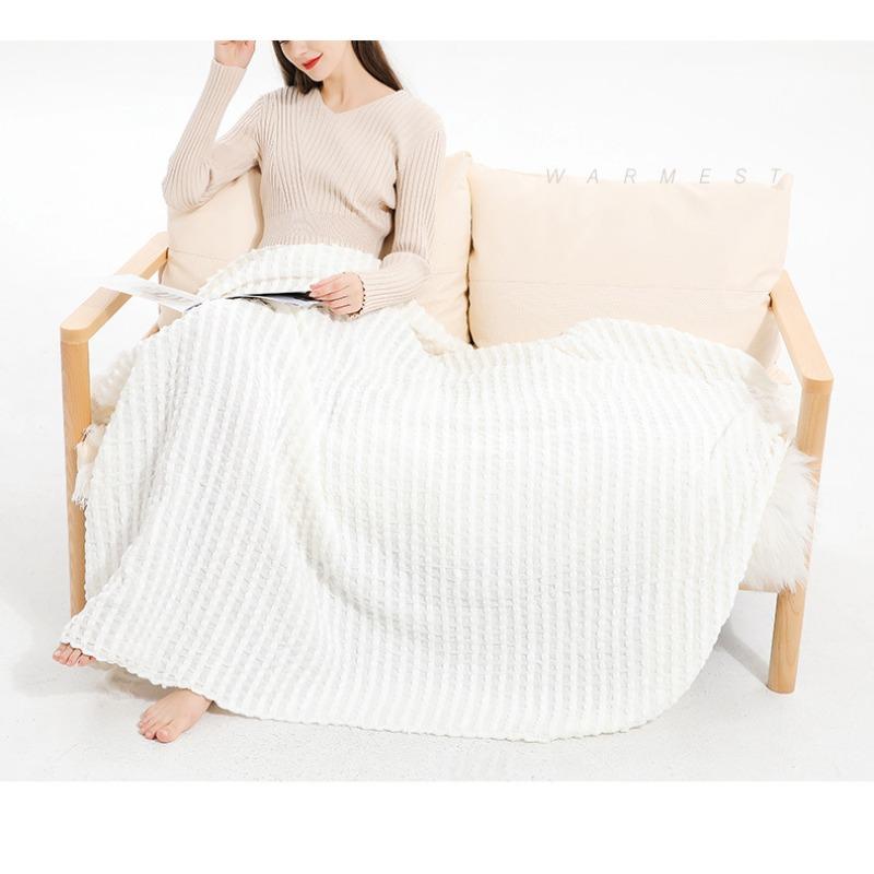 Chenille Knitted Bean Throw Blanket Summer Thin Sofa Cover Blanket Air Conditioning Bed Tail Blanket Woven Blanket For Office Nap Use