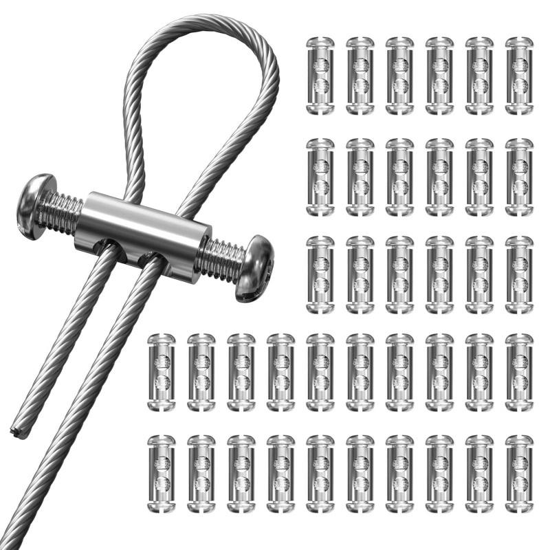 30pcs Stainless Steel Wire Rope Clamps with Screws - Double Hole Cable Crimping Ring Accessories, Adjustable and Reusable,for 1-2.5mm Steel Wires